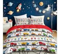 Copripiumino Veicoli da Cantiere, Segnali stradali | Style campagne - Set di 3 pezzi, in morbida microfibra, copripiumino con 2 federe 65 x 65 cm