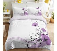 Copripiumino Viola Bianco in Morbido Microfibra Spazzolata a Cerniera - Set da Letto Reversibile Moderno Elegante Astratto Artistico Stiloso Molino Texture Fiori 150 x 200 cm per Bambini & Adulti
