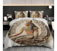 Copripiumone Singolo 135x200 cm Set Copripiumino Retro Copripiumino in Microfibra con 2 Federe, Modelli di Scrittura Dell'Antico Egitto Morbida Set Biancheria da Letto con Cerniera per Bambini Adulti