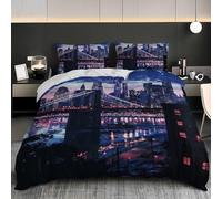 Copripiumone Singolo 240x220 cm Set Copripiumino Paesaggio di Un Ponte di New York Copripiumino in Microfibra con 2 Federe, Blu Morbida Set Biancheria da Letto con Cerniera per Bambini Adulti