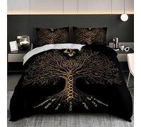 Copripiumone Singolo 250x200 cm Set Copripiumino Nero Copripiumino in Microfibra con 2 Federe, Albero Runico Magico Morbida Set Biancheria da Letto con Cerniera per Bambini Adulti