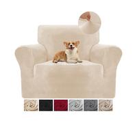 Copripoltrona 1 Posto (70-110CM) Con Braccioli, Copridivani in Velluto Elasticizzato Antigraffio Per Gatti, Copridivani Universale, Super Morbido e Confortevole - Beige