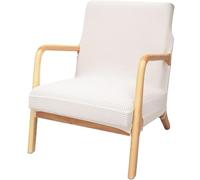 Copripoltrona Elasticizzato in Jacquard a Righe, Coprituta Moderno Mid-Century, per Poltrona Relax/Sedia a Dondolo con Braccioli in Legno(White)