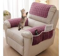 Copripoltrona Reclinabile con Tasche, Fodera Per Bracciolo del Divano Lavabile, Coprisedile con Braccioli Antiscivolo, Copertura Salvadivano per Poltrona(Purple,3 Persons 5Pcs)