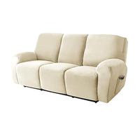 Copripoltrona Relax Elasticizzato per 1 2 3 Posti, Morbido Velluto Fodera per Poltrona Reclinabile Copridivano Sofa Protettore Fodera per Divano Antiscivolo (Beige,3 posti)