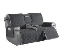 Copripoltrona Relax Reclinabile 2 Posti Trapuntato Copridivano Reclinabile, con console Centrale e Cinghie Regolabili Copertura Salvadivano per Poltrona Antiscivolo Protezione Divano(Grigio scuro)
