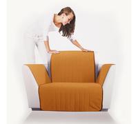 Copripoltrona trapuntato Caleffi Bicolor in cotone cognac