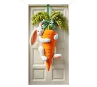 Copriporta di Pasqua: striscione primaverile con coniglietto e carota e | Grande dimensione 90x180 cm con adorabile design a forma di coniglietto, tessuto in poliestere impermeabile e resistente