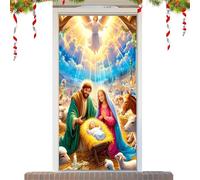 Copriporta Natale Da Esterno | Decorazione Casa In Tessuto Con Scena Religiosa Della Natività - Decorazione Porta Natale - Per Festa Di Gesù Compleanno Uffici Casa Scuola Portico