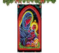 Copriporta per Natale Stoffa Fluorescente con Scena del Presepe come | Insegna da Portico e Sfondo Fotografico per la Casa, Festa, Inverno, Portico della Fattoria, Capodanno