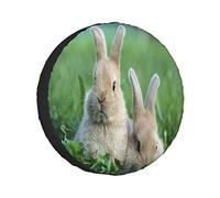 Copriruota di scorta Animali della Due simpatici conigli al pascolo sull'erba verde Protezioni per ruote Copriruota resistenti alle intemperie Misura universale per rimorchio RV SUV Camion Ca