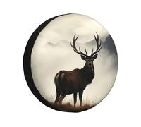 Copriruota di scorta "Deer on The Foggy Mountain", copriruota resistenti alle intemperie, universale, adatto per rimorchi, camper, SUV, camion, auto, camper, rimorchi, accessori da 17 pollici