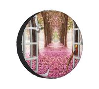 Copriruota di scorta Nature Flower Cherry Blossom Floral Country Primavera romantica Albero Finestra Stampa artistica Uccelli Protezioni per ruote Copriruota resistenti alle intemperie Misura univer