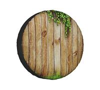 Copriruota di scorta Rustico Fresco Stagione primaverile Erba e foglie Piante su recinzione in legno antico Protezioni per ruote da giardino Copriruota resistenti alle intemperie Misura universale p