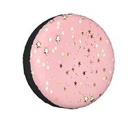 Copriruota Di Scorta Stelle Dorate Glitter Su Sfondo Rosa. Festive Holiday Sfondo pastello Protezioni per ruote Copriruota resistenti alle intemperie Misura universale per rimorchio RV SUV Camion Ca