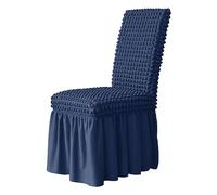 Coprisedia 3D con gonna lunga, coprisedia per sala da pranzo, matrimoni, hotel, banchetti, coprisedia elasticizzato con schienale alto, 4 pezzi, blu scuro