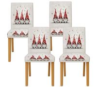 Coprisedia a forma di gnomo, per sedie da pranzo, cappello natalizio con fiocco di neve, rosso, in spandex, lavabile, traspirante, decorazione per sala da pranzo, cucina, banchetto, 4 pezzi