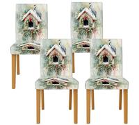 Coprisedia con gru, per sedie da pranzo, stile rustico, invernali, rustiche, con ghirlanda di casetta per gli uccelli, lavabile, decorazione per sala da pranzo, cucina, soggiorno, ristorante e feste