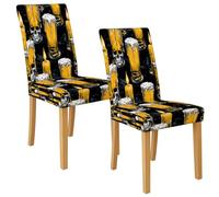 Coprisedia con stampa di teschio e birra, per sedie da pranzo, in spandex elasticizzato e lavabile, protezione decorativa per casa, bar, cucina, 2 pezzi