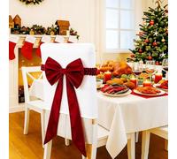 Coprisedia in velluto rosso bordeaux con fiocco, decorazione universale per sedia, per Natale, casa, matrimoni, feste, eventi festivi, accento festivo per interni ed esterni (4 pezzi)