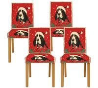 Coprisedia per sedie da pranzo, con cappello di Babbo Natale e stella di Natale, in spandex rosso, lavabile, decorazione per cucina, ufficio, conferenze, 4 pezzi