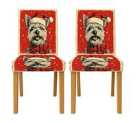 Coprisedia per sedie da pranzo, con cappello di Babbo Natale e stella di Natale, in spandex rosso, lavabile, morbido, decorativo, per cucina, ufficio, conferenze, 2 pezzi