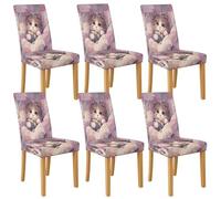Coprisedia per sedie da pranzo, con motivo adorabile gatto, elasticizzati e lavabili, in spandex, graziose fodere decorative per soggiorno e cucina, 6 pezzi