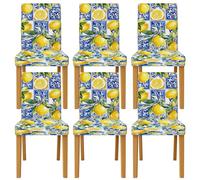 Coprisedia per sedie da pranzo, in spandex giallo e verde mediterraneo, lavabili, elasticizzati, decorativi, per sala da pranzo, cucina, banchetti, 6 pezzi