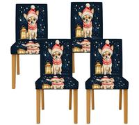 Coprisedia per sedie da pranzo, motivo natalizio con lanterne, stelle, Natale, blu navy, spandex, lavabile, rimovibile, decorazione per cucina, soggiorno, feste, 4 pezzi