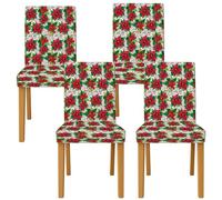 Coprisedia per sedie da pranzo, motivo stella di Natale, sfondo bianco con foglie natalizie rosse, in spandex lavabile, traspirante, decorazione per cucina, soggiorno, feste, 4 pezzi