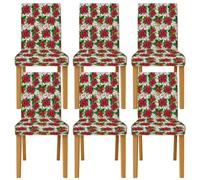 Coprisedia per sedie da pranzo, motivo stella di Natale, sfondo bianco, in spandex rosso, lavabile, elastico, decorativo, per cucina, soggiorno, feste, 6 pezzi