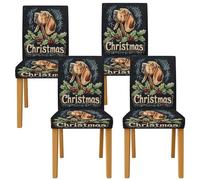 Coprisedia per sedie da pranzo, per sedie da pranzo, Natale, agrifoglio, Natale, in spandex nero, lavabile, traspirante, decorazione per sala da pranzo, hotel, inaugurazione della casa, 4 pezzi