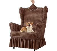 Coprisedia Universale Elasticizzato in Tessuto Seersucker, Lavabile, Antiscivolo, con Gonna, per Soggiorno, Set di Protezione per Sedia con Ali A Bolle(Dark Brown,Chair)