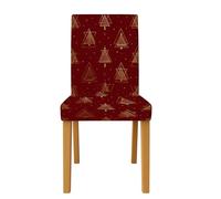 Coprisedie con albero per sedie da pranzo, stile moderno, motivo natalizio, bordeaux, in spandex, lavabile, traspirante, decorazione per sala da pranzo, cucina, banchetto, 1 pezzo
