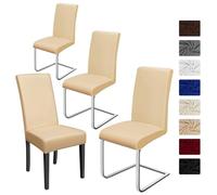 Coprisedie con Schienale 4 Pezzi Elasticizzato Copertura Della Sedia Bi-Elastico per Una Misura Universale, Coppia Spandex Coprisedia Molto Facile da Pulire e di Lunga Durata (4 pezzi, Beige)-J