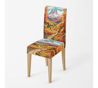 Coprisedie con Schienale 6 Pezzi ElasticizzatoPaesaggio Arancione Estraibile Lavabile Elastica Coprisedie con Schienale, Resistente e Facile da Pulire, per Sala da Pranzo, Hotel, Ristorante, Banchetti