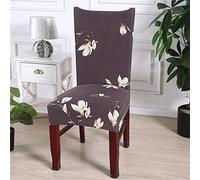 Coprisedie con Schienale, Morbuy Elegante Fiori di Stampa Universale Coprisedia Elastico per Sala Pranzo Hotel Banchetto Lavabile Sfoderabile Party Decor (6 Pezzi,Magnolia - Marrone)