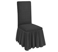 Coprisedie Coppia 2 Cuscini Vesti Sedia con Volant Tessuto Bolle (Nero)