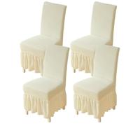 Coprisedie da Pranzo con Gonna A Balze 1/2/4 Pezzi Coprisedie Elasticizzati per Sedie da Cucina Coprisedie Senza Braccioli in Stile Country Tinta Unita per Hotel Banchetti(Beige,4PCS)