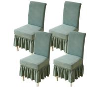 Coprisedie da Pranzo con Gonna A Balze 1/2/4 Pezzi Coprisedie Elasticizzati per Sedie da Cucina Coprisedie Senza Braccioli in Stile Country Tinta Unita per Hotel Banchetti(Green,4PCS)