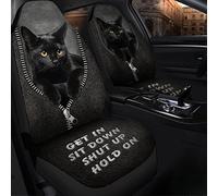 Coprisedile Auto Cat Black Get in Sit Shut Up Hold On Coprisedili Anteriori per Autos Universale Coprisedilis per Secchio Anteriore per Berlina SUV Furgoni 52X138 CM