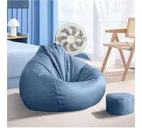 Coprisedile for pouf for adulti (senza imbottitura), divano imbottito in similpelle for camera da letto, poltrona impermeabile alla moda, for interni soggiorno seduta da pavimento(Navy Blue,L)