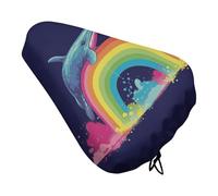 Coprisedile per bicicletta con balena colorata su arcobaleno, imbottito, extra largo, per donne e uomini, comodo, impermeabile, con coulisse, adatto per strada/montagna/esercizio/