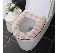 Coprisedile per wc, Checked copriwater caldo copri tavoletta wc morbido con cerniera copri wc impermeabile lavabile con maniglia antiscivolo copri wc morbido 38 * 42cm (Rosa)