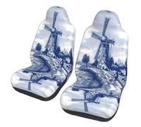 Coprisedili Anteriori Auto Vintage Blue Nederland Dutch Windmill Delft Set di 2 Coprisedile Antiscivolo Coprisedili per Auto Sedili per Berlina SUV Commerciali 52X138Cm