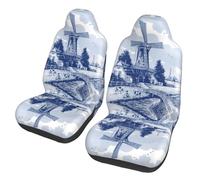 Coprisedili Anteriori per Auto Blue Nederland Vintage Dutch Windmill Delft Set di 2 Coprisedile Traspirante Coprisedile per Auto per Auto Camion Commerciali 52X138Cm