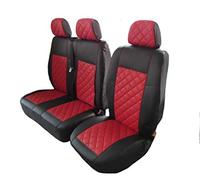 Coprisedili anteriori per Peugeot Boxer, Citroen Jumper/Relay, Fiat Ducato 2006 - 2018 LHD in ecopelle nero-rossa (1 singolo, 1 doppio)