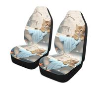 Coprisedili Anteriori Universali 2 Pezzi Cute Cat Coprisedile Universale per Auto Lavabili in Lavatrice Coprisedili Auto Elasticizzato Set Copri Sedile Auto, per Berline, SUV