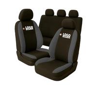 Coprisedili auto compatibili per Grande Punto, 3 e 5 porte, Made in Italy, set copri sedili per anteriori e posteriori, personalizzata con logo ricamato (Versione 3 Porte, Nero/Grigio Scuro)