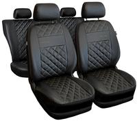 Coprisedili Auto Similpelle Nero Cuciture Beige Fodere Complete per VW Fox